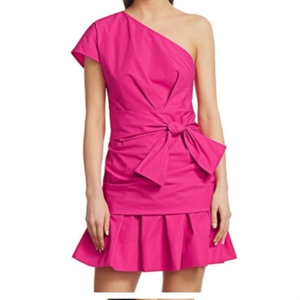 10 Crosby Derek Lam Hot Pink One-Shoulder Bow Mini Dress